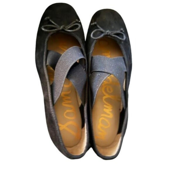 SAM EDELMAN Black Suede Cross Strap Ballerina Flats Size 8 - Picture 4 of 5